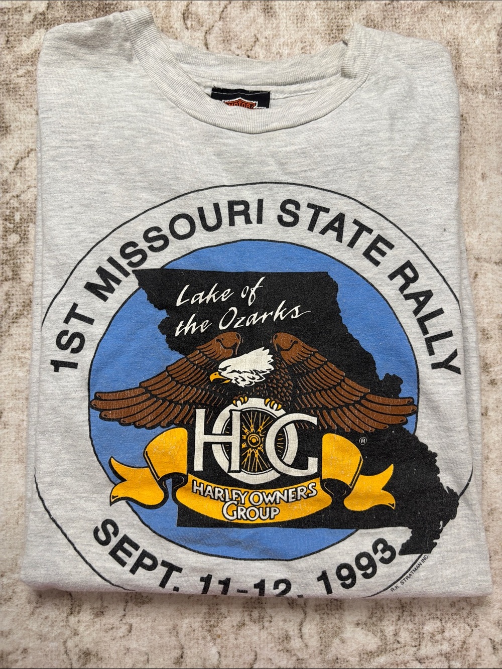 Harley-Davidson Gray Lake of the Ozarks Graphic Tee with Blue and Yellow Accents